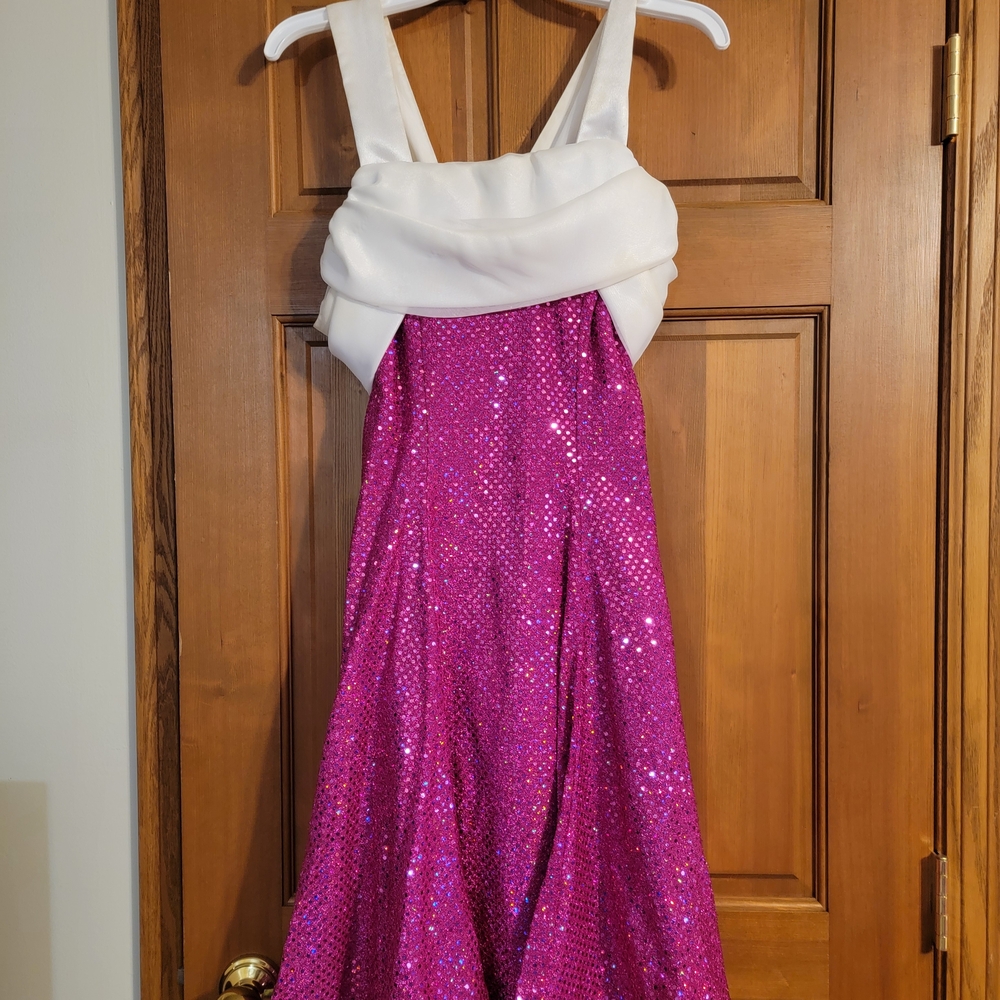 Pink Sequin Dress with White Straps